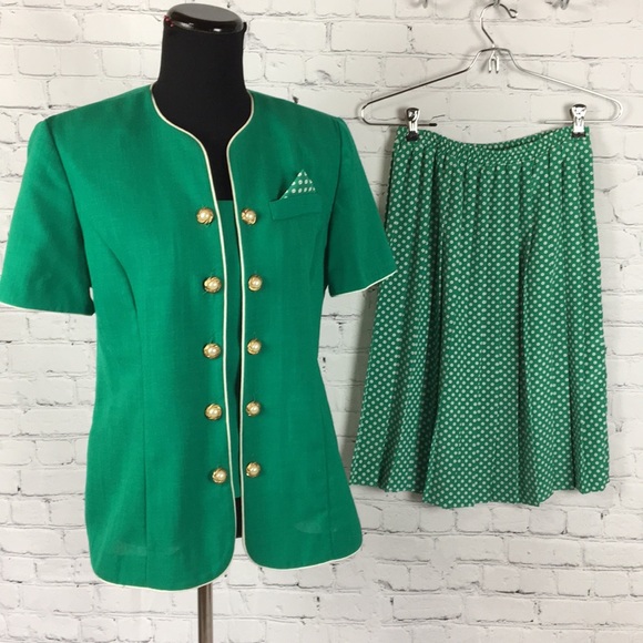 Vintage Leslie Fay Pleated Skirt Suit Cute Classy